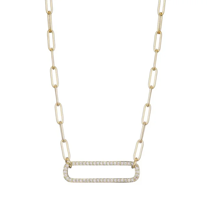14k Gold Plated CZ Rounded Rectangle Pendant Necklace