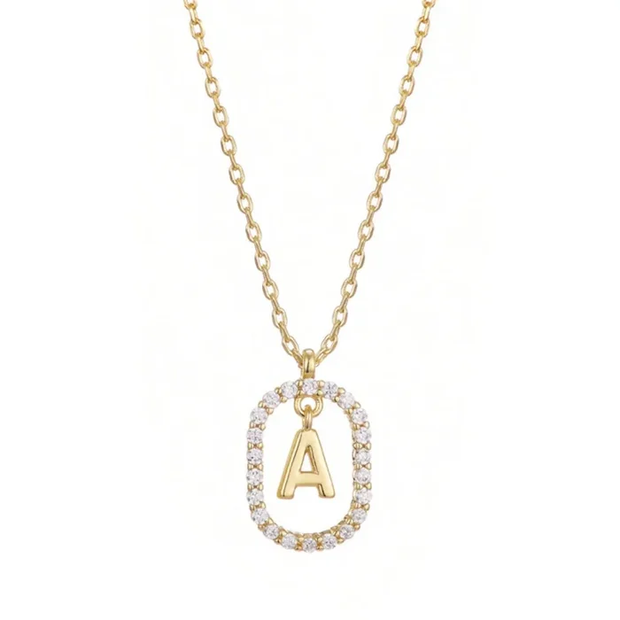 14k Gold Plated Floating Letter CZ Frame Necklace