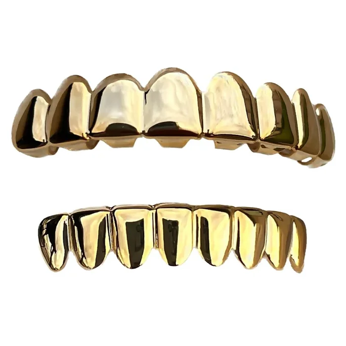 14k Gold Plated Grillz Deeper-Cut Eight Top 8 Bottom Teeth Set