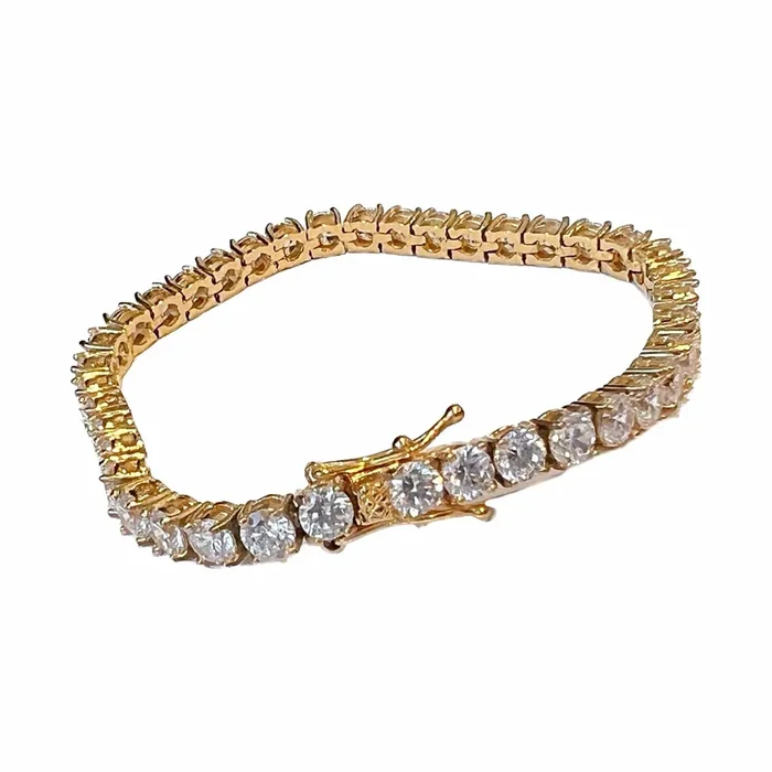 14K Gold Plated over 316L Stainless Steel Tennis Bracelet Iced AAA CZ 8″ 5MM