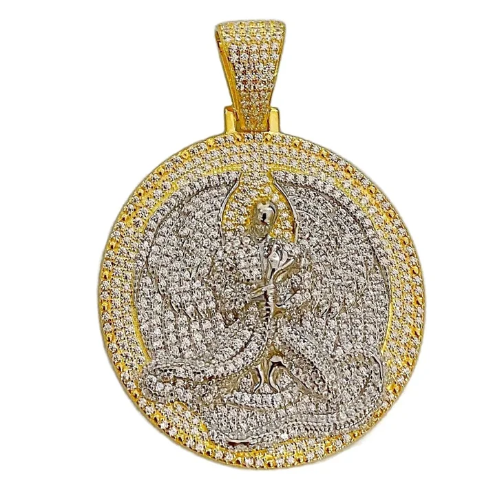 14K Gold Plated over 925 Silver Euphanasia CZ Medallion Pendant (Gold Trim)