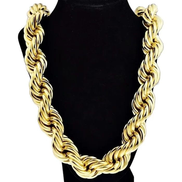 14K Gold Plated Rope Chain Necklace 25mm Thick x 36″