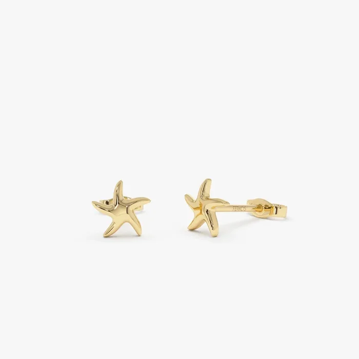 14K Gold Starfish Stud Earrings