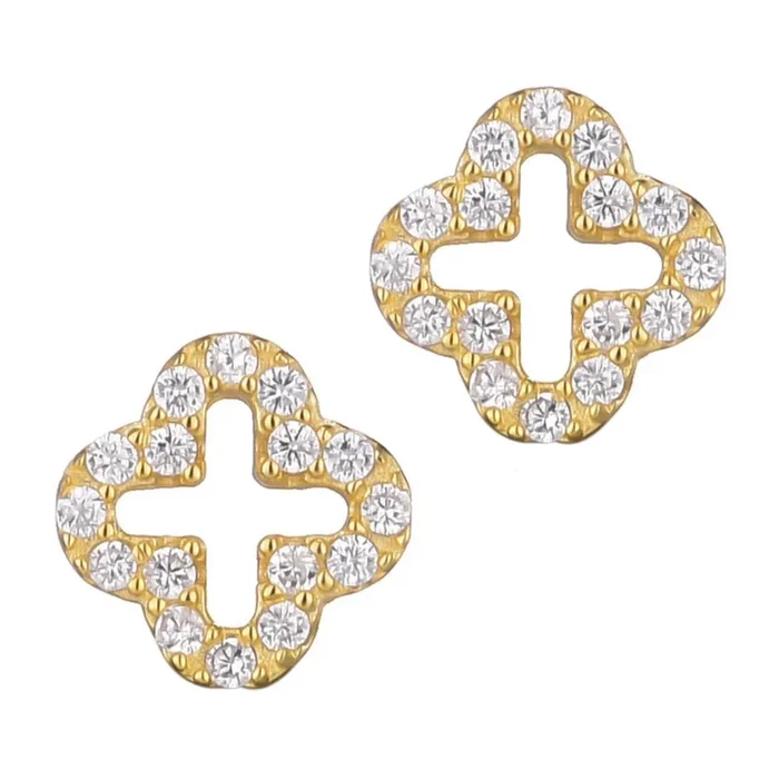 14k Gold Vermeil .925 Sterling Silver Mini Clover CZ Outline Studs