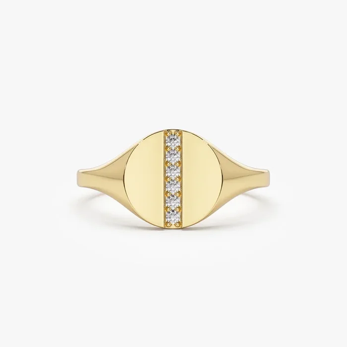 14k Pave Diamond Line Signet Pinky Ring