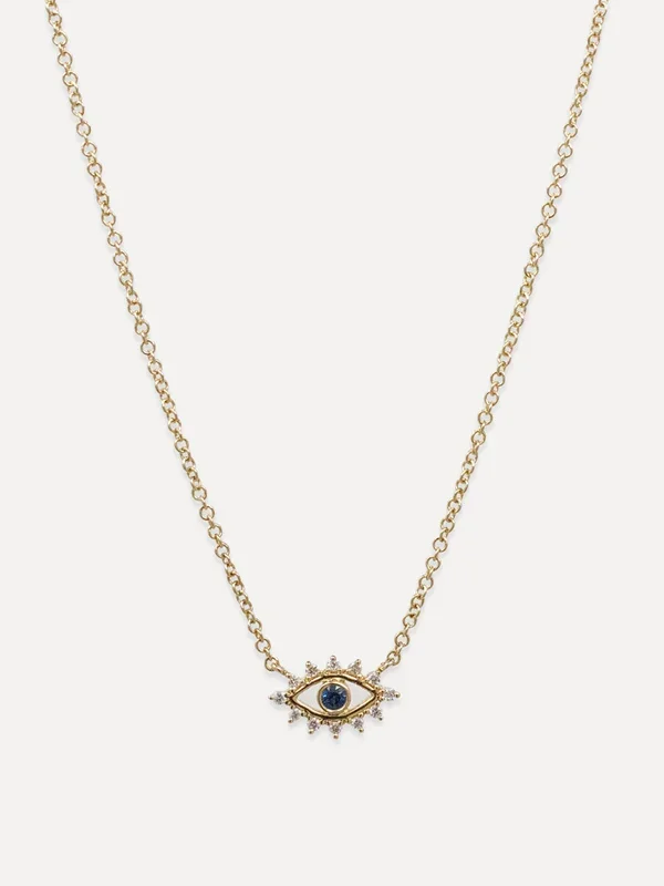14K Petite Eye Blue Sapphire & Diamond Necklace