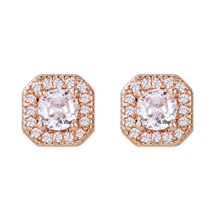 14k Rose Gold CZ Halo Square Cushion Stud Earrings