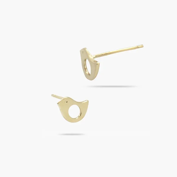 14k Solid Gold Bird Stud Earring
