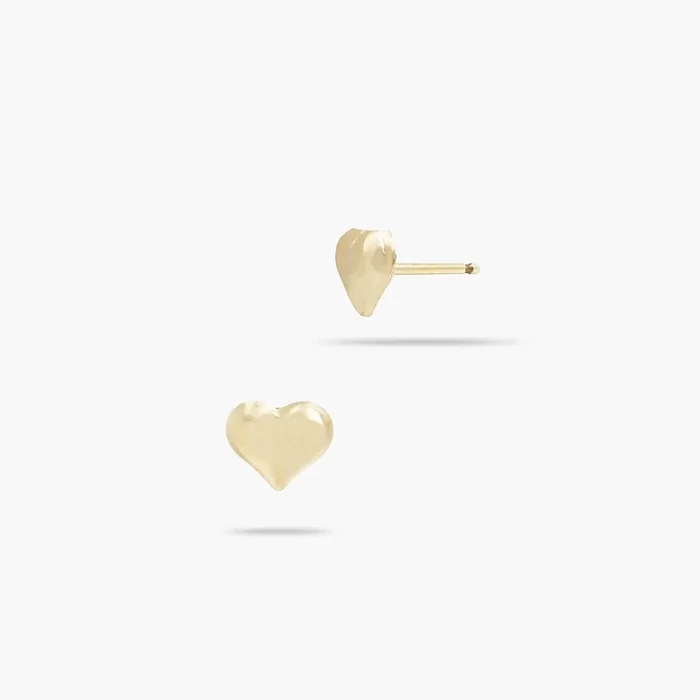 14k Solid Gold Puffy Heart Stud Earrings