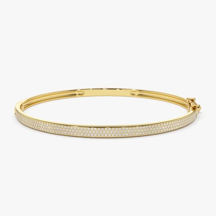 14k Three Row Pave Diamond Bangle Bracelet