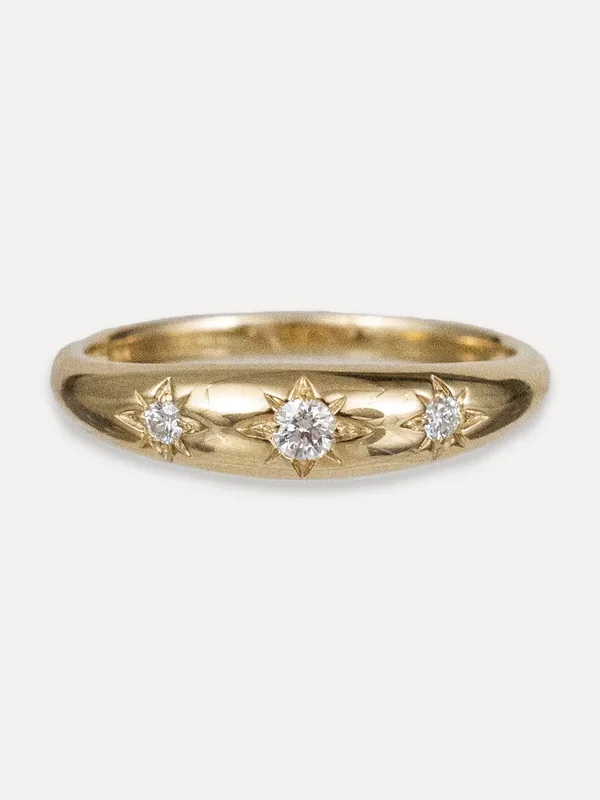 14K Three Star Dome Ring – Diamond