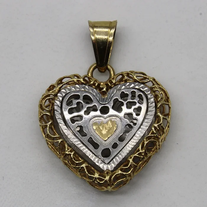 14k Two Tone Gold Heart Pendant |