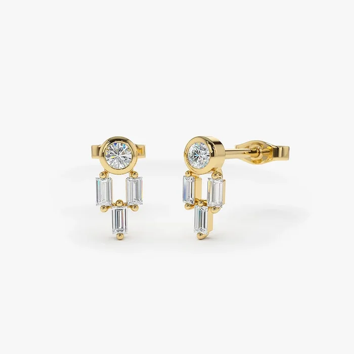 14k Unique Baguette Diamond Earrings
