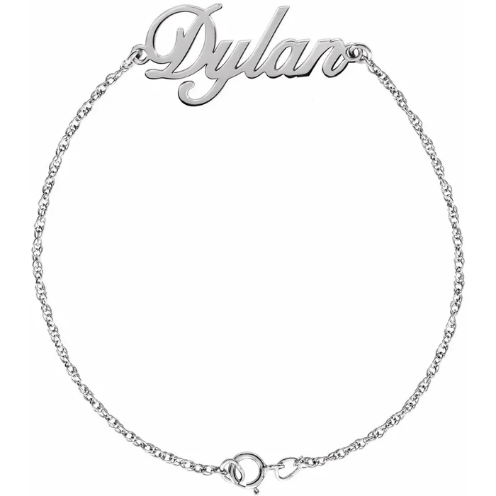 14K White Script Nameplate 7 1/4″ Bracelet