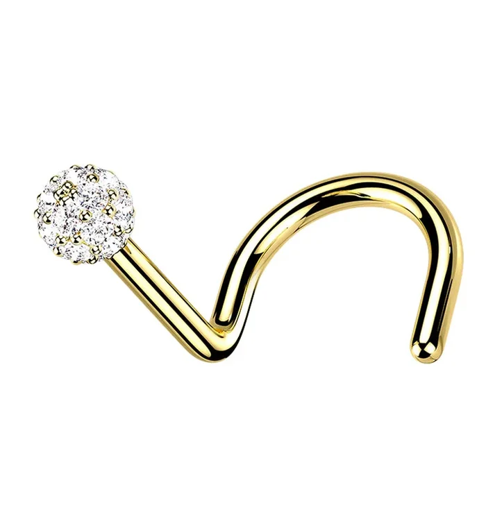 14kt Gold CZ Ball Nose Screw Ring