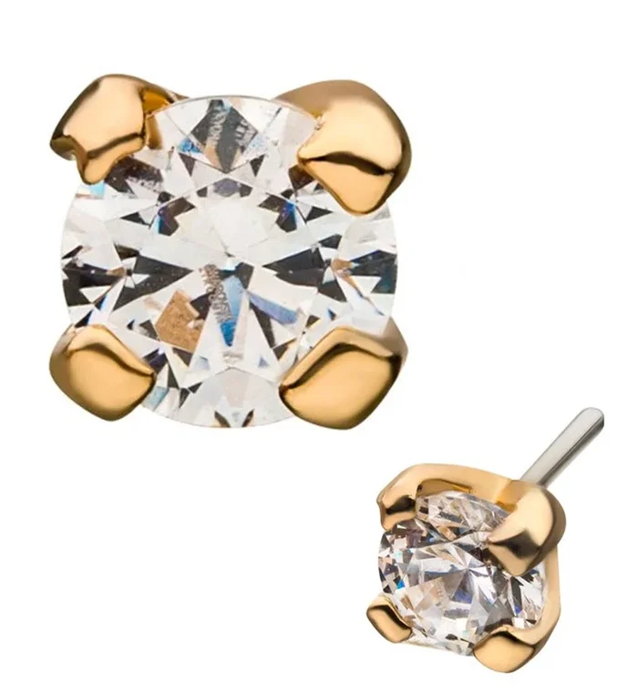 14kt Gold CZ Prong Threadless Top