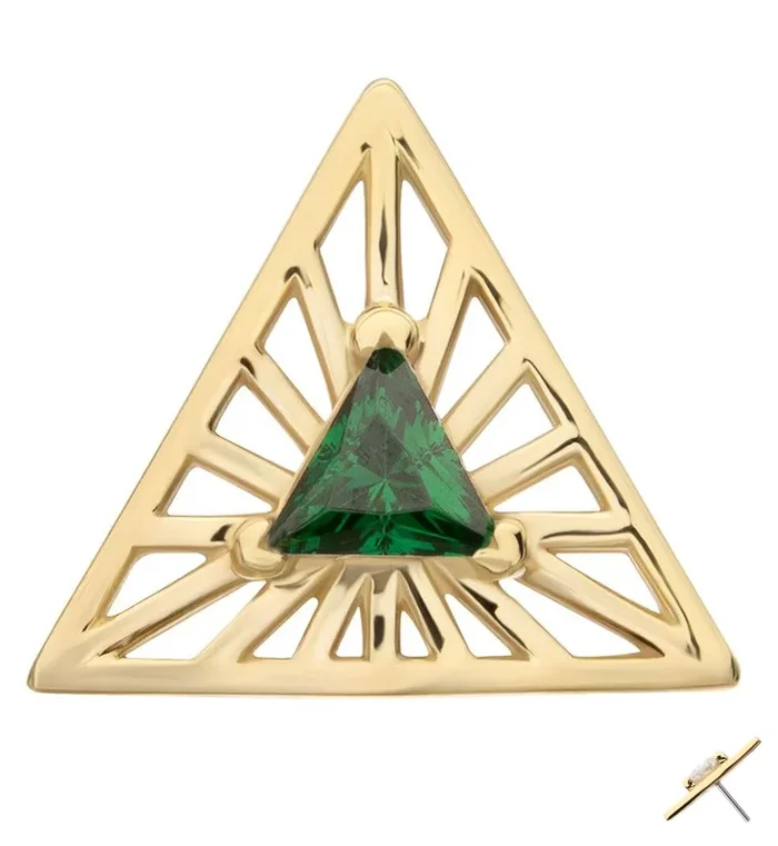 14kt Gold Empire Triangle Emerald CZ Threadless Top