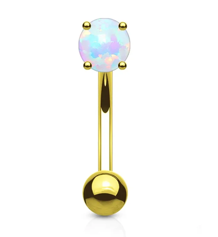 14kt Gold Opalite Prong Curved Barbell