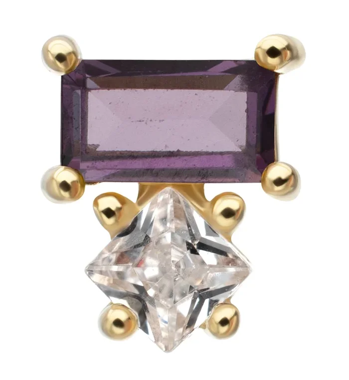 14kt Gold Tilt Amethyst CZ Threadless Top