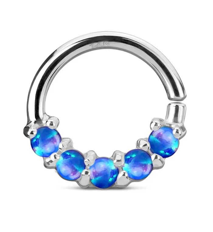 14kt White Gold Blue Opalite Line Septum – Cartilage Ring