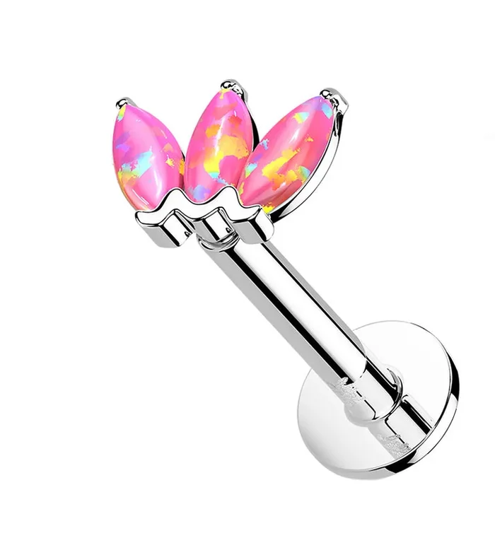 14kt White Gold Empress Triple Pink Opalite Threadless Labret
