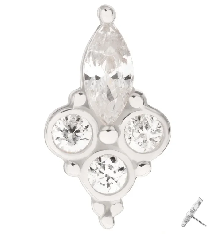 14kt White Gold Marquise Trinity Clear CZ Threadless Top