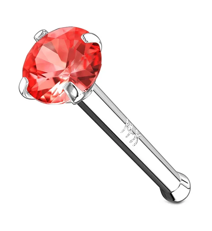 14kt White Gold Red Gem Nosebone