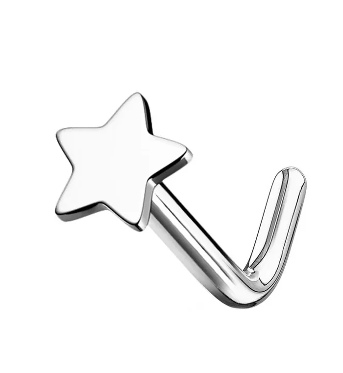 14kt White Gold Star L Shaped Nose Ring