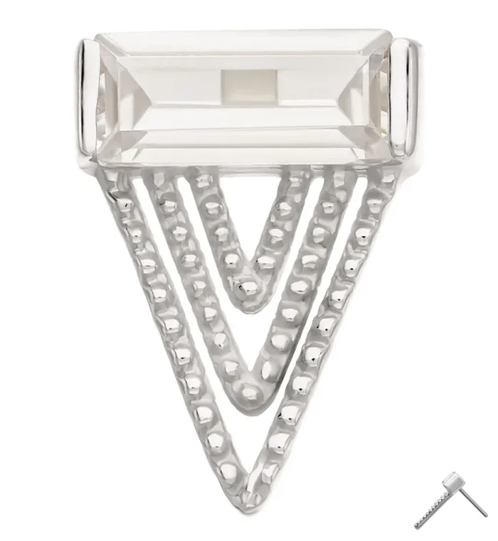 14kt White Gold Tri-Layered Point Baguette CZ Threadless Top