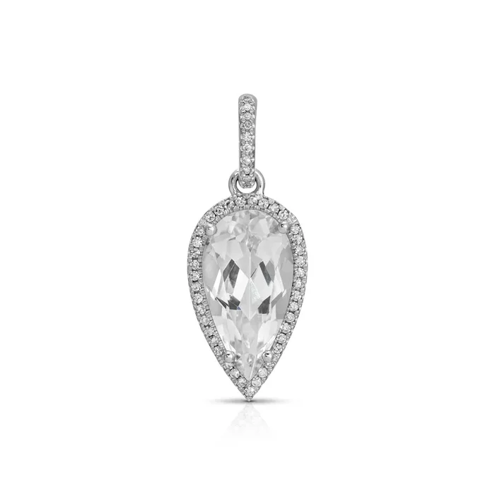 14KT White Gold White Topaz Diamond Pear Drop Charm