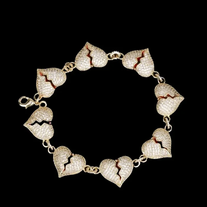 14MM Broken Heart Link Iced Out Diamond Bracelet