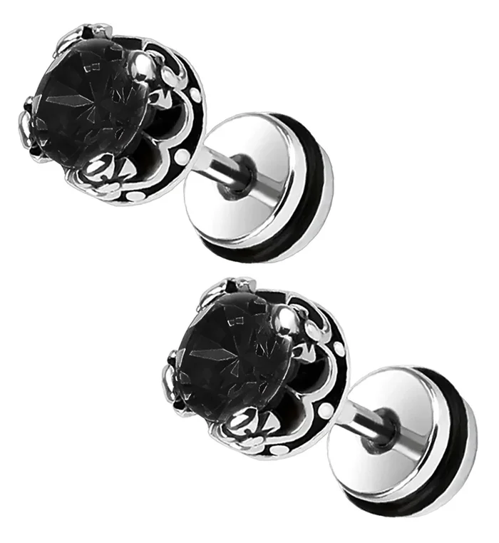 16G Black Crest CZ Steel Fake Plugs – Gauges