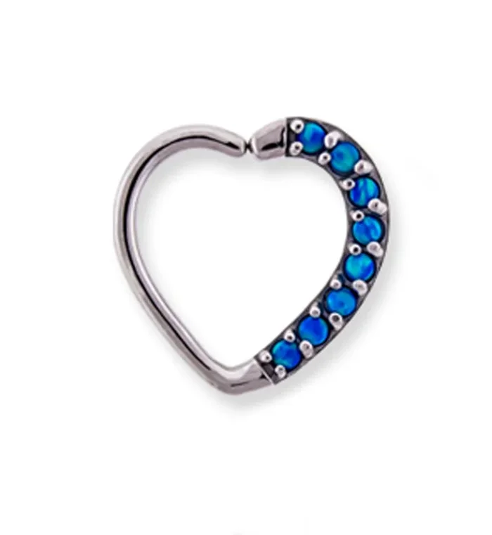 16G Blue Opal Annealed Heart Daith – Cartilage Ring
