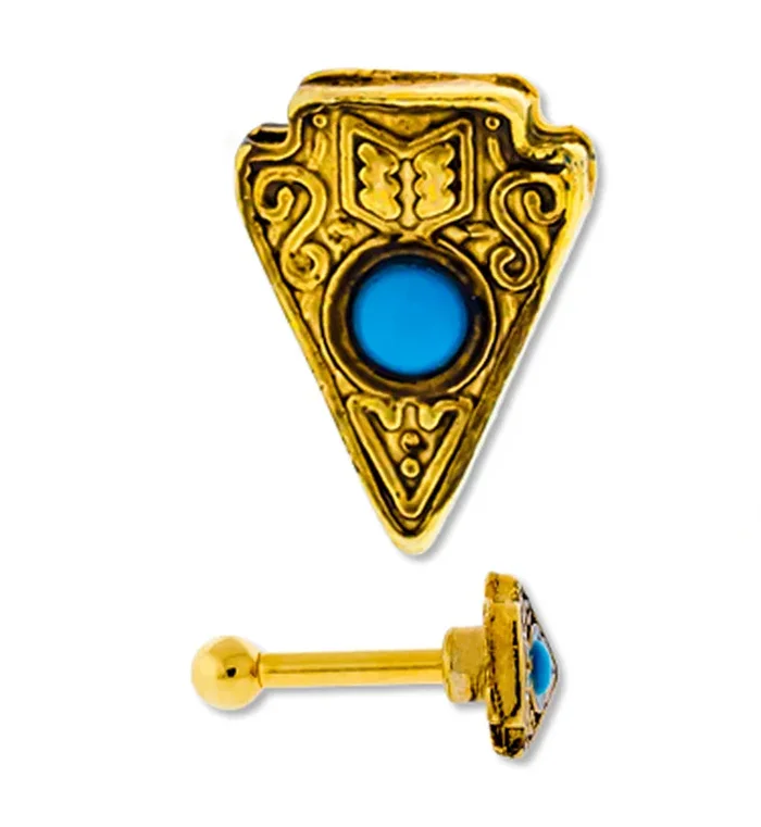 16G Gold PVD Arrowhead Turquoise Inlay Cartilage – Tragus Barbell
