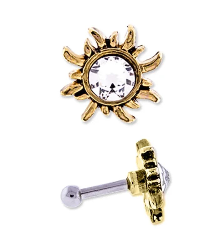 16G Gold PVD Solar Sun Tragus – Cartilage Barbell