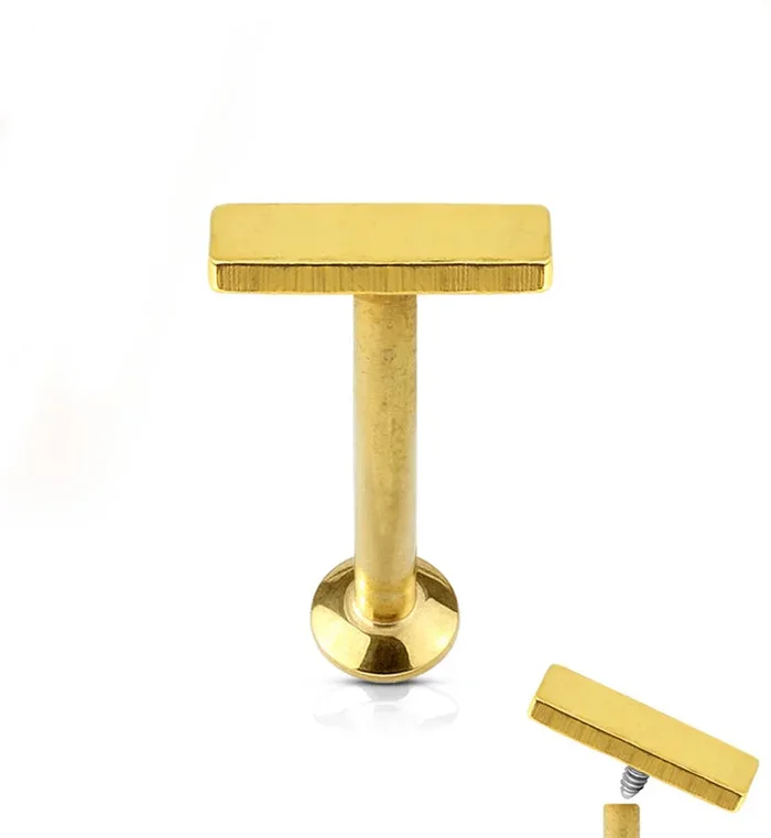 16G PVD Gold Small Bar Internally Threaded Flat Back Steel Post