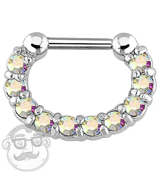 16G Rainbow Aurora Gem Oval Septum Clicker Ring