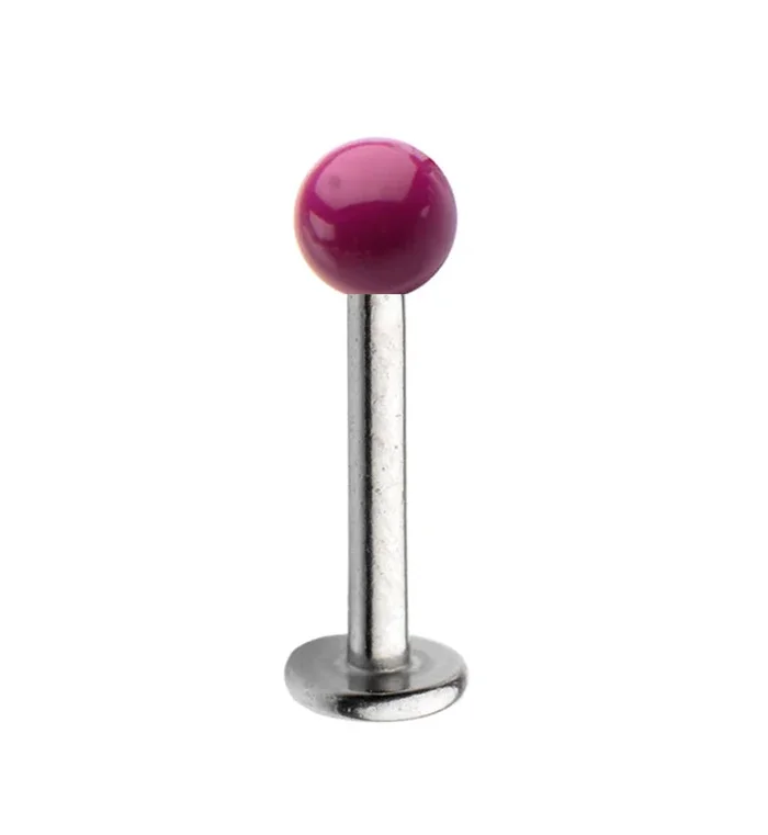 16G Stainless Steel Lip – Labret Stud with Purple Ceramic Ball