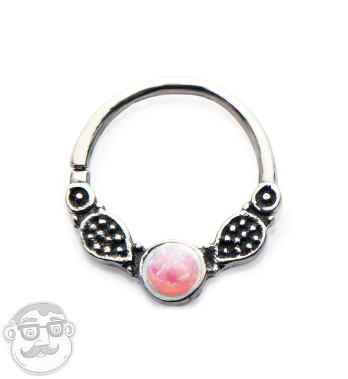 18G Cali Pink Opalite Stainless Steel Septum Ring