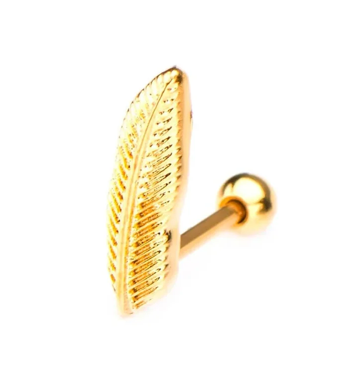 18G Gold PVD Feather Steel Cartilage Barbell