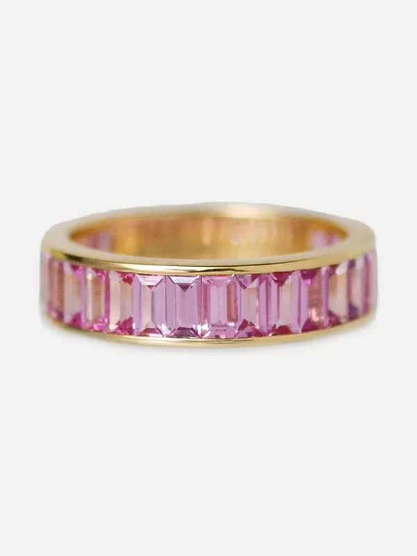 18K Deco Baguette Channel-Set Pink Sapphire Stacking Ring