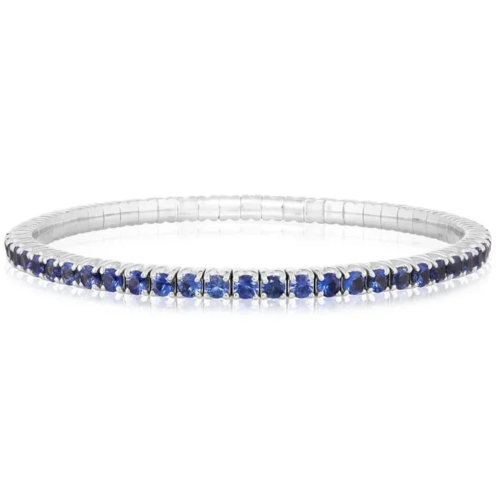 18K Gold 7 CTW Round Sapphire Stretch Bracelet