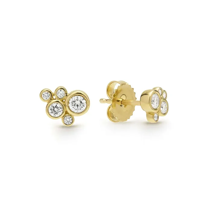 18K Gold Five Diamond Cluster Stud Earrings (Studio)