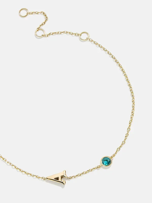 18K Gold Initial Birthstone Custom Bracelet – Blue Zircon