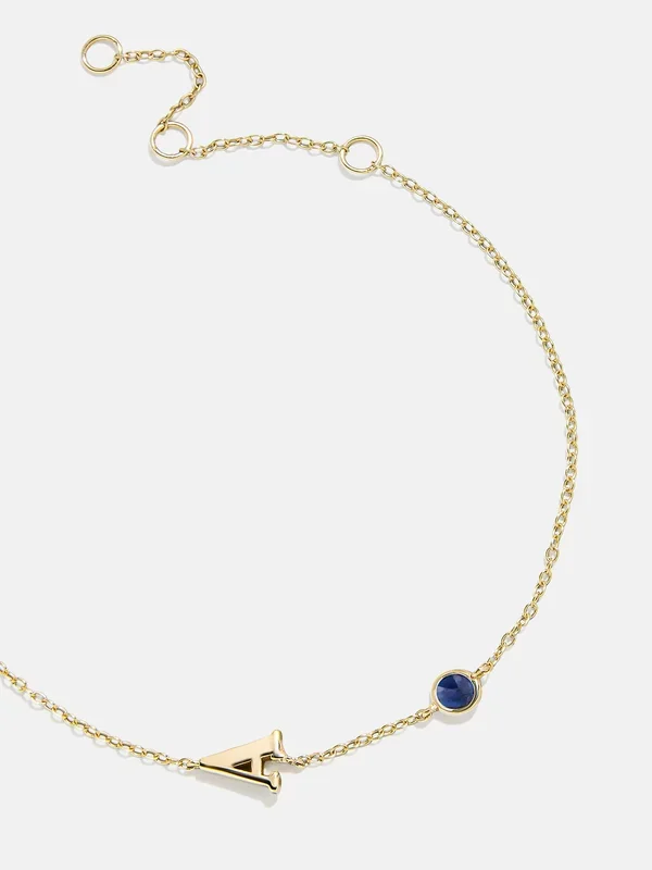 18K Gold Initial Birthstone Custom Bracelet – Sapphire