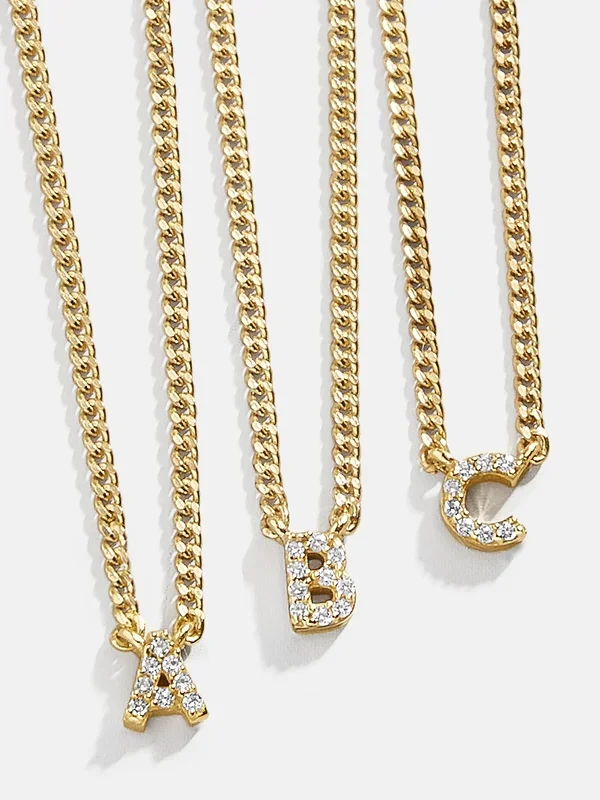 18K Gold Mini Initial Necklace – Gold/Pavé