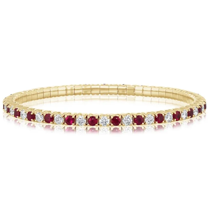 18K Gold Round Ruby & Diamond Stretch Bracelet
