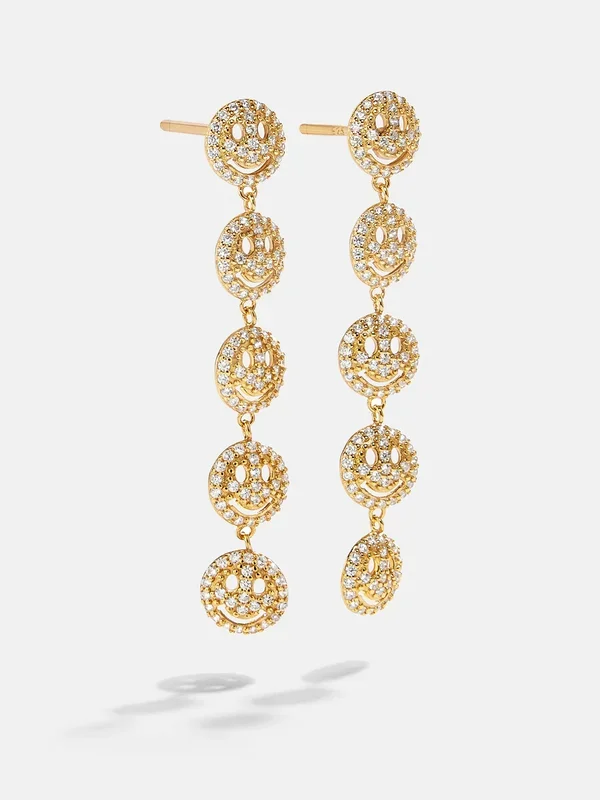 18K Gold Smiley Face Drop Earrings – Smiley