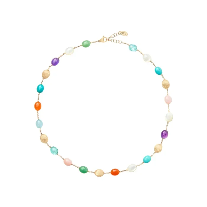 18KYG 16.5″ MIX CABACHON GEMSTONE SIVIGLIA NECKLACE