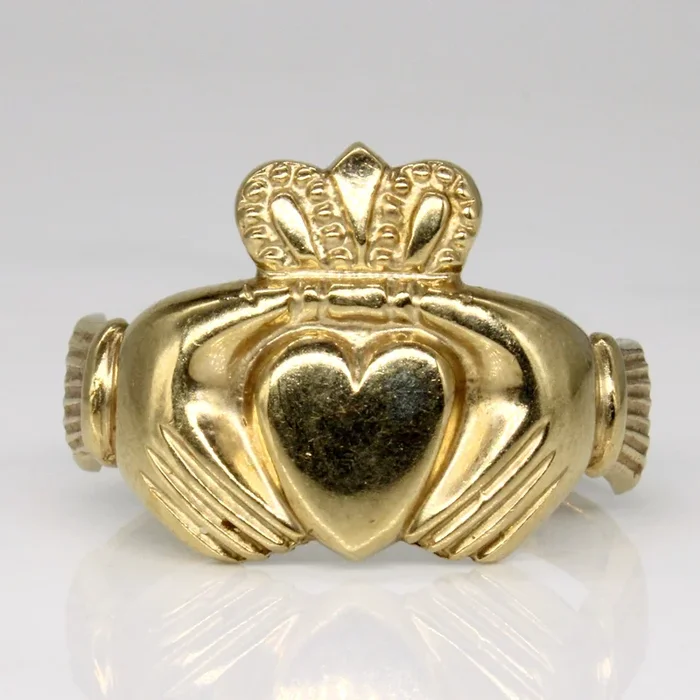 1992 Hallmarked 9k Yellow Gold Claddagh Ring | SZ 9.5 |